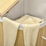 Cesto de Roupa Suja de Bambu 100L com 2 Compartimentos e Forro Removível 62,5x37x60,5 cm Madeira