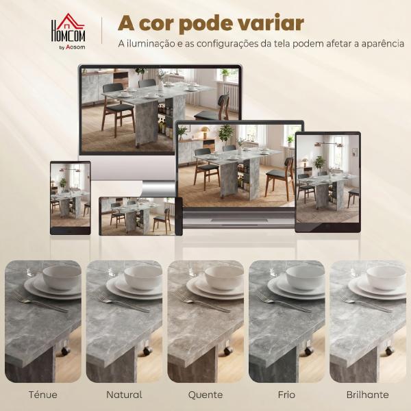 Mesa de Sala de Jantar Dobrável com 2 Prateleiras de Armazenamento e Rodas para Cozinha 75x140x74 cm Cinza
