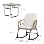 Conjunto de Móveis de Vime de 3 Peças Conjunto de 2 Cadeiras de Baloiço 1 Mesa de Centro e Almofadas Creme e Bege