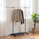Charriot com Rodas com Barra de Aço Inoxidável e Prateleira para Sapatos Altura Ajustável 94 - 159x42x93 - 168 cm Preto