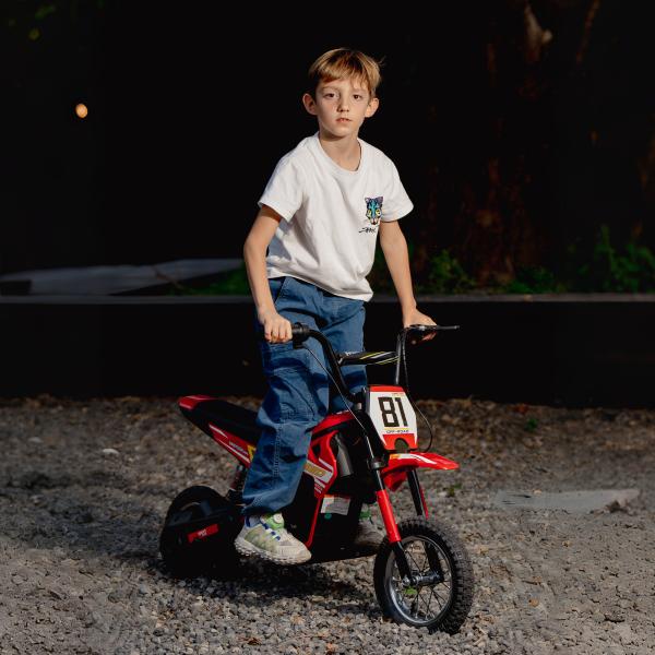 Mota Elétrica para Crianças 24V com Motor 250W Velocidade de 6 - 16km/h Rodas de 30,5 cm para Crianças de 8 - 12 Anos Vermelho