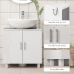 Móvel para Lavatório Pousar com 2 Portas de MDF 2 Prateleiras e Sistema Anti - Tombo para Casa de Banho 60x35x60 cm Branco