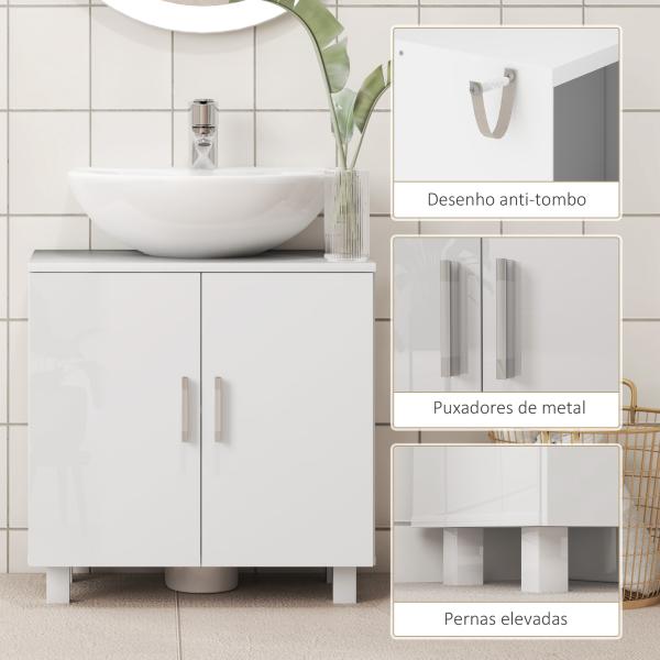 Móvel para Lavatório Pousar com 2 Portas de MDF 2 Prateleiras e Sistema Anti - Tombo para Casa de Banho 60x35x60 cm Branco