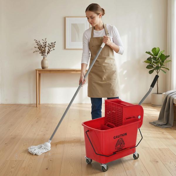 Balde de Limpeza com Escorredor Painel Separador e Rodas Capacidade de 20L para Limpezas Domésticas 45x26,5x70 cm Vermelho