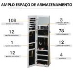 Joalheiro de Pé Armário para Joias com 6 Luzes LED Fechadura Organizador de Joias com Prateleiras Suportes para Anéis 38x38x157cm Branco