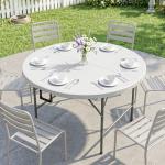 Mesa de Jardim Redonda Mesa de Varanda Dobrável com Estrutura de Aço e Bancada de HDPE Ø122x73 cm Branco