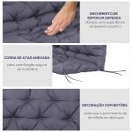 Almofada para Banco com Encosto 120x110x12cm Almofada de Banco de 2 Lugares para Jardim Terraço Balcão Exterior Cinza
