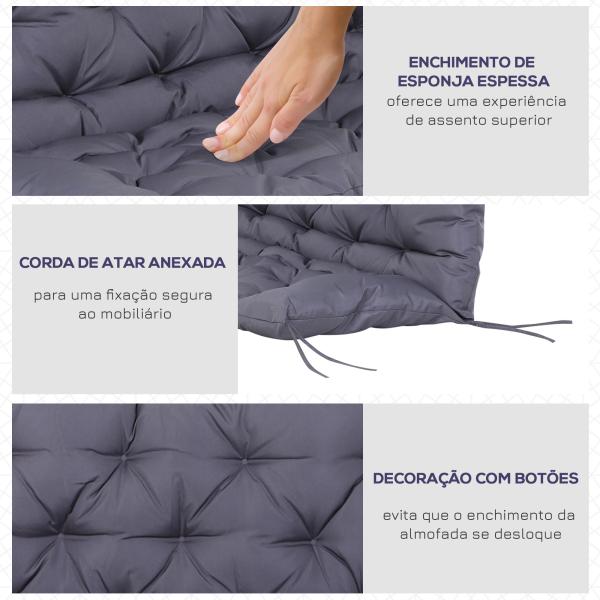 Almofada para Banco com Encosto 120x110x12cm Almofada de Banco de 2 Lugares para Jardim Terraço Balcão Exterior Cinza