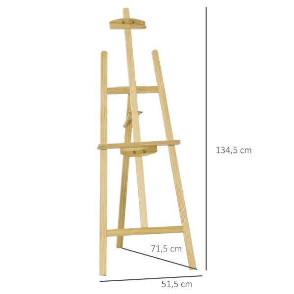 Cavalete de Desenho Estúdio Inclinável 90° com Suporte Tripé e Pincel 51,5x71,5x134,5cm Madeira Natural