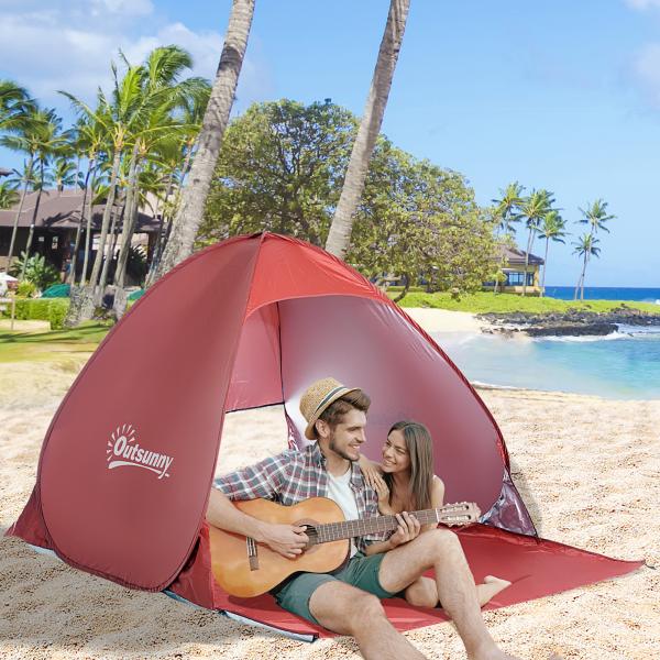 Tenda Pop - up Instantâneo e Portátil com Janelas Protetoras para Piquenique Praia e Camping com Proteção UV vermelho