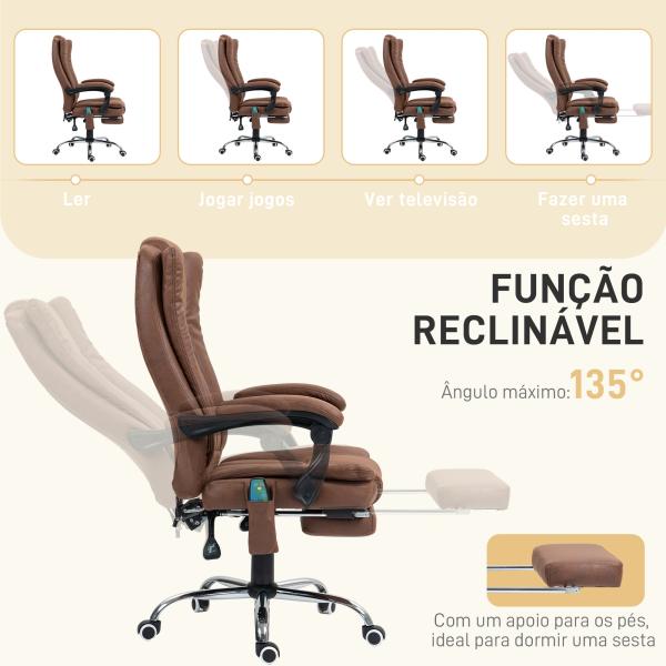 Cadeira de Massagem com 6 Pontos de Massagem ​​com Função de Aquecimento Apoio para Pés e comando à distância Marrom