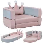Sofá para Crianças com Almofada em Forma de Coroa Dobrável em Cama e Zona de Brincadeiras 116x61x14 cm Rosa e Azul Acinzentado