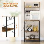 Estante de Cozinha Móvel Auxiliar de Cozinha com Ficha 2 Carregadores USB Ganchos e Prateleira Ajustável 60x42x153 cm Castanho Rústico