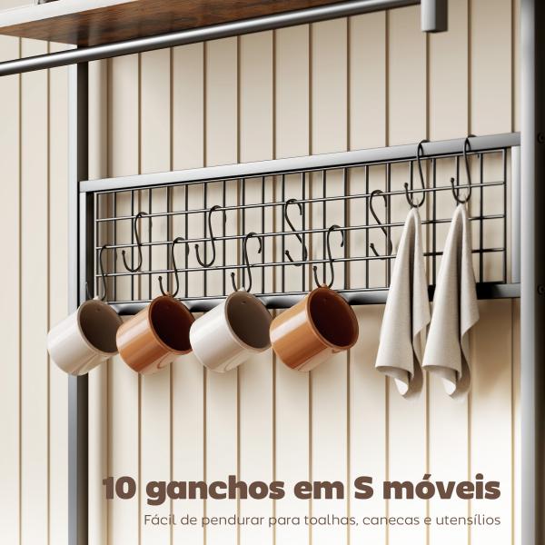 Estante de Cozinha com Três Tomadas e Luzes LED Estilo Industrial com Prateleiras para Micro - ondas 80x42x162 cm Castanho Rústico e Preto