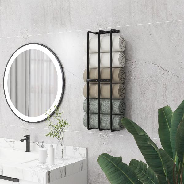 Toalheiro de Casa de Banho Toalheiro de Parede com 3 Barras e Estrutura de Metal Suporte para Toalhas 21x12x74 cm Preto
