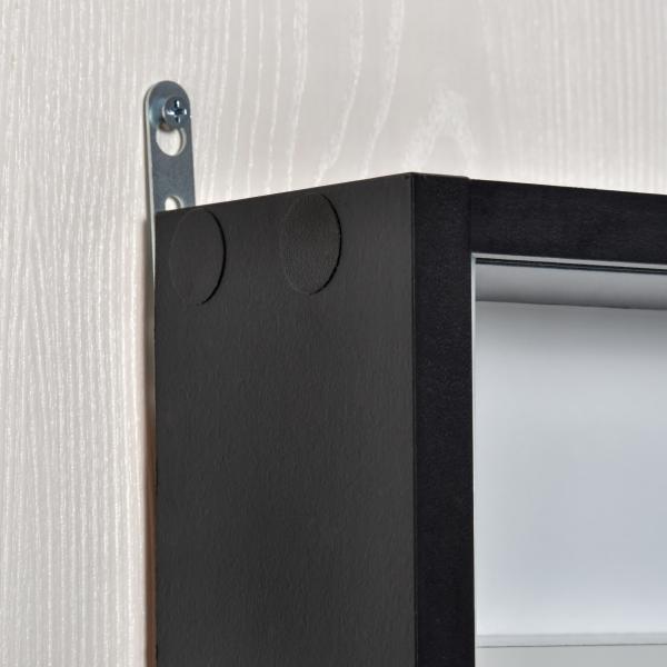 Vitrine de Parede de Madeira com Prateleiras Ajustáveis e 2 Portas Corredeiras de Vidro para Coleções Perfumes Bonecos de Decoração 80x9,5x60cm Preto