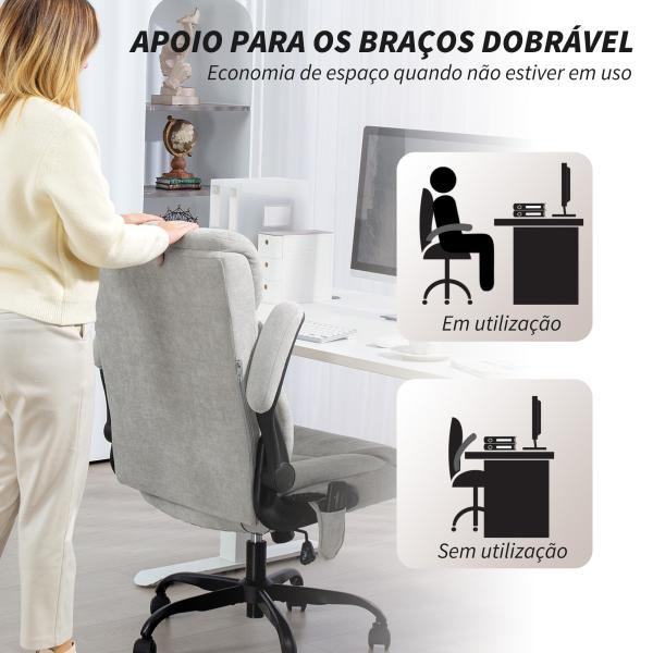 Cadeira de Escritório com Massagem Aquecimento Apoios de Braços Rebatíveis e Controlo Remoto 66x67x113 - 121 cm Cinzento
