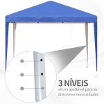 Tenda Dobrável 295x295x255 cm com Bolsa de Transporte Altura Ajustável Anti - UV para Terraço Pátio Azul