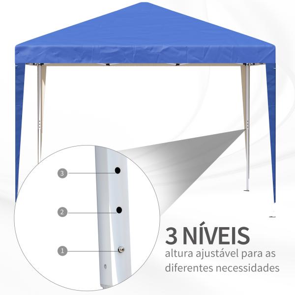 Tenda Dobrável 295x295x255 cm com Bolsa de Transporte Altura Ajustável Anti - UV para Terraço Pátio Azul