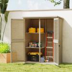 Armário de Jardim de Madeira 0,83 m² 127x65x168 cm com 2 Portas de Persiana 2 Prateleiras 2 Alças e Telhado Impermeável Natural