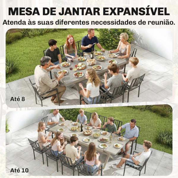 Mesa de Jardim Extensível com Superfície em Alumínio 154/214x85 cm com Efeito Madeira para 8 - 10 Pessoas Cinza Claro