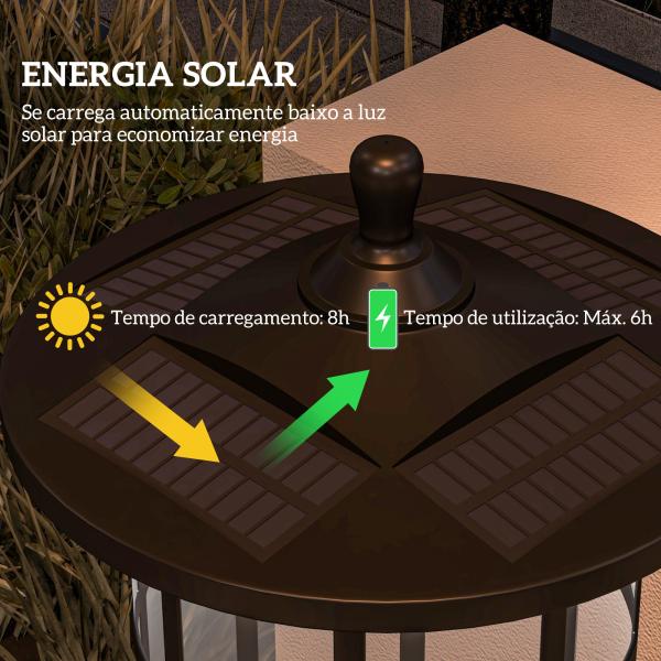 2 Candeeiros Solares de Exterior com Painel Solar Acendimento Automático Impermeável IP44 23,5x23,2x184 cm Preto