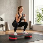 Step para Exercício Aeróbico Plataforma Step com Altura Ajustável em 3 Níveis 80x31x10 - 20 cm Vermelho e Preto