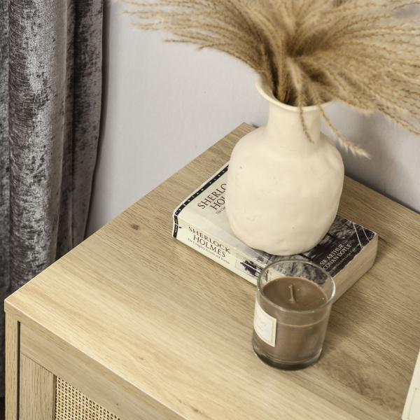 Cómoda com 3 Gavetas de Vime Cómoda de Madeira para Dormitório Sala de Estar Estilo Boêmio 60x38x69 cm Madeira