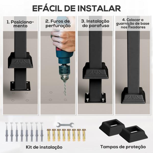 Guarda Corpo para Escada 71 cm Guarda Corpo Metálico com Kit de Instalação Ângulo Ajustável para 1 - 3 Degraus 71x8x148 cm Preto