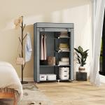 Roupeiro de Tecido Dobrável com 6 Prateleiras e 1 Barra de Pendurar para Dormitório Vestidor 103x43x162,5cm Cinza
