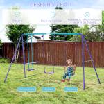 Conjunto de Baloiços de Jardim com Altura Ajustável Baloiços para Crianças com Baloiço Duplo 280x140x178 cm Azul e Roxo