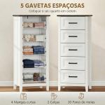 Cómoda 5 Gavetas Cómoda de Dormitório Estreita e Alta com Bancada com Efeito Madeira 45x35x106 cm Branco