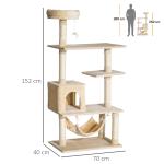 Árvore Arranhador para Gatos com plataformas múltiples Brinquedo suspenso Caverna espaçosa Rede macia Postes de coçar 70x40x152 cm Bege
