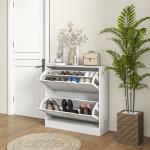 Sapateira Moderna com 2 Gavetas Rebatíveis e Prateleias Ajustáveis para 16 Pares de Sapatos Sapateira Compacta 81,5x25x83 cm Branco