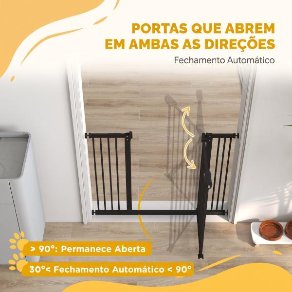 Barreira de Segurança para Cães 74 - 100 cm com Extensões, Montagem por Pressão e Duplo Bloqueio, Preto