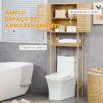 kleanklin Móvel de Bambú sobre Sanita Armário Alto para Casa de Banho com 2 Portas 1 Prateleira Interior e 1 Prateleira de Armazenamento 60x23x173cm Natural