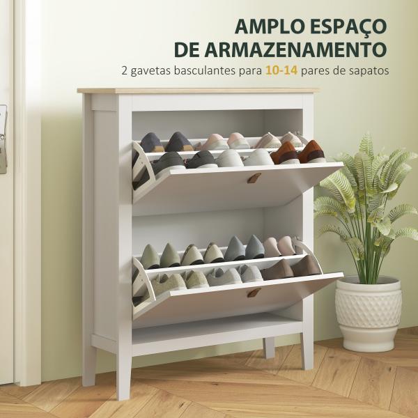Sapateira Estreita com 2 Gavetas Prateleiras Ajustáveis e Puxadores em PU para 14 Pares de Sapatos 80x24x95,5 cm Branco