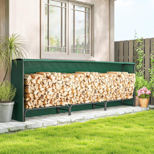 Lenheiro com Cobertura para Interior e Exterior, Carga 300 kg, 300x36x99 cm, Verde - Escuro e Preto
