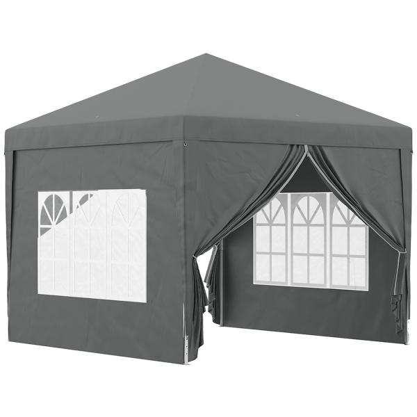 Tenda de Jardim com Paredes Laterais Amovíveis Janelas Porta com Fecho de Correr e Bolsa de Transporte 295x295x196 - 258 cm Cinzento