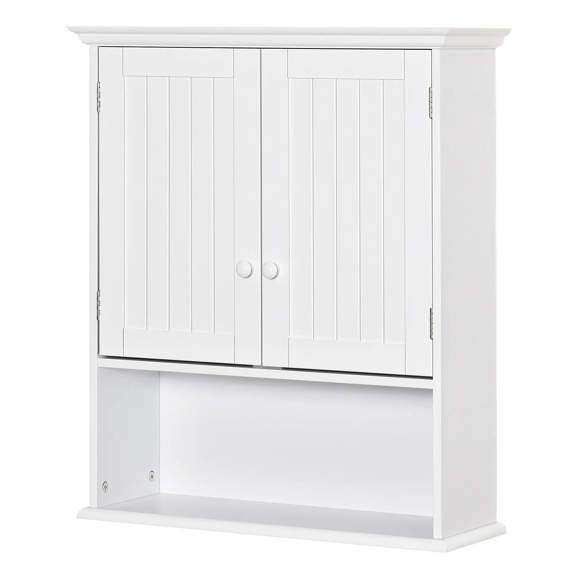 Armário Casa de Banho com 2 Portas Prateleira Interior Ajustável e Compartimento Aberto Móvel Auxiliar Suspenso Multiúso para Cozinha 60x20x70,5cm Branco