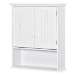 Armário Casa de Banho com 2 Portas Prateleira Interior Ajustável e Compartimento Aberto Móvel Auxiliar Suspenso Multiúso para Cozinha 60x20x70,5cm Branco