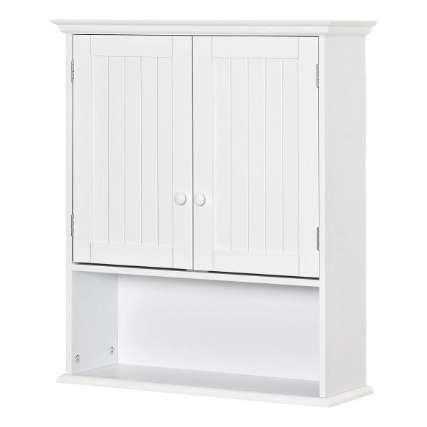 Armário Casa de Banho com 2 Portas Prateleira Interior Ajustável e Compartimento Aberto Móvel Auxiliar Suspenso Multiúso para Cozinha 60x20x70,5cm Branco