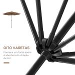 Chapéu de Sol a Manivela com Teto Inclinável e 8 Hastes de Metal para Pátio Varanda Exterior Ø300x240 cm Marrom