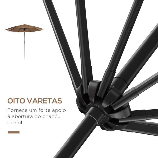 Chapéu de Sol a Manivela com Teto Inclinável e 8 Hastes de Metal para Pátio Varanda Exterior Ø300x240 cm Marrom