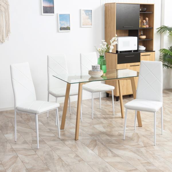 Conjunto de 4 Cadeiras de Sala de Jantar Estofadas em Couro Sintético com Encosto Alto e Pés de Aço 41x50x97cm Branco