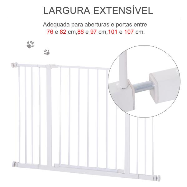 Barreira de Segurança para Animais de Estimação Extensível para Escadas e Portas Barreira de Segurança para Cães 76 - 107x76 cm Branco