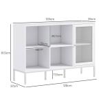 Aparador de Cozinha com Porta de Malha 4 Compartimentos Abertos e Estante Ajustável para Sala 120x37x81,5 cm Branco