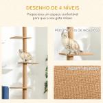 Arranhador para Gatos de Chão ao Teto Ajustável com 4 Plataformas e Poste 43x27x228 - 260 cm Castanho Claro