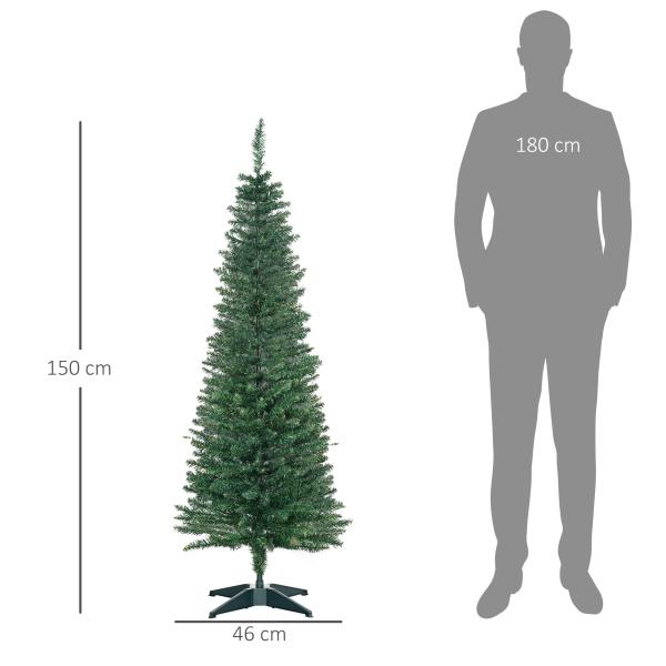 Árvore de Natal Artificial 150cm Ignífugo com 294 Pontas de Ramo PVC Decoração de Natal para Interiores Verde