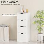 Armário Estreito de Casa de Banho com 4 Gavetas e Puxadores Embutidos para Espaços Reduzidos 29x29x83 cm Branco